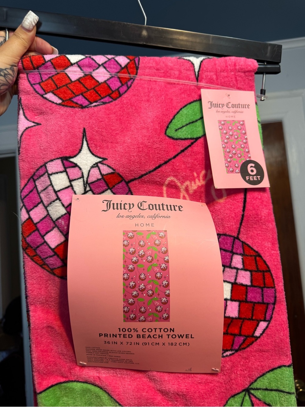 Juicy Couture Pink Cherry Print Cotton Beach Towel